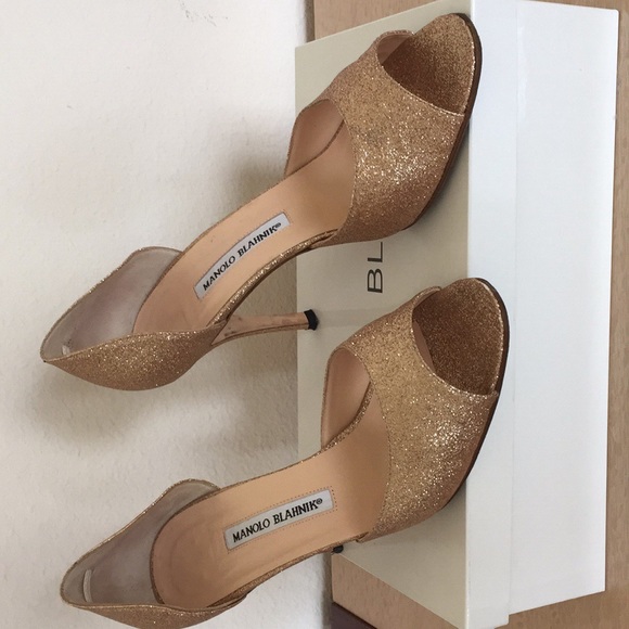 Manolo Blahnik Gold Glitter Sparkle Pumps - Picture 3 of 3